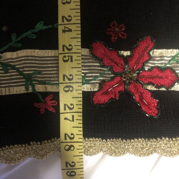 VTG Studio Joy Knit Christmas Sweater embroidery poinsettias XL Gold Trim - Picture 6 of 6